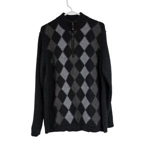 Transcript 100% Cashmere Argyle Quarter Zip Sweater Gray Black Men's‎ Size XXL